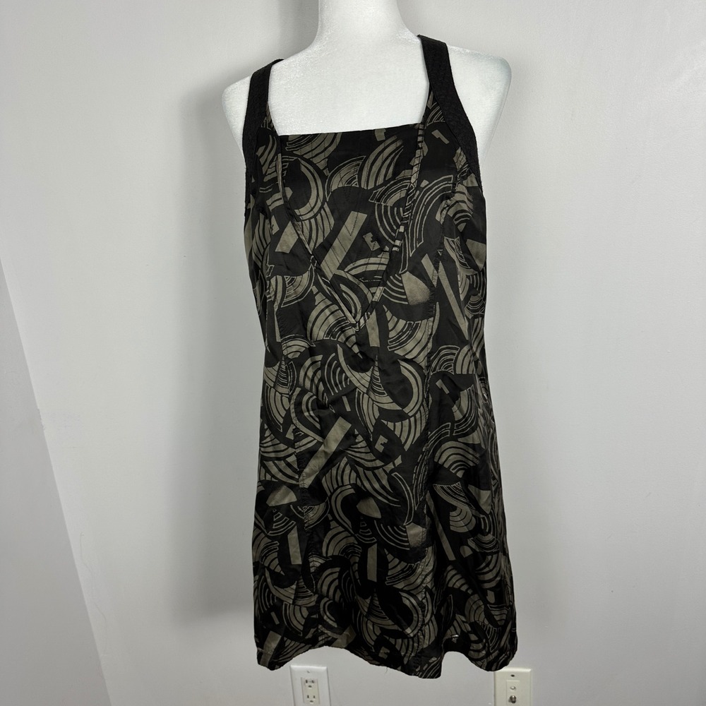 Diesel Dress Womens Sz Medium Racerback Square Neck Green Brown Printed Boho NEW